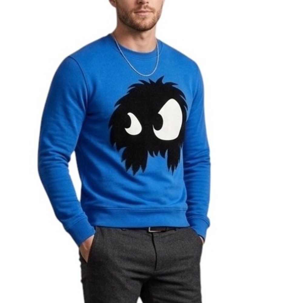 McQ Alexander McQueen Mad Chester Mens Graphic Crewneck Royal Blue Sweatshirt Sm